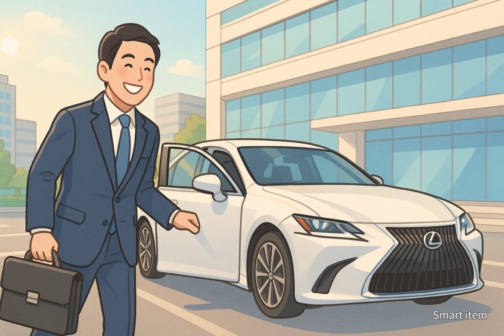 資金調達を終えて前向きに仕事へ向かうビジネスマンのイメージ（資金繰りの不安が解消され安心して事業を進める様子）