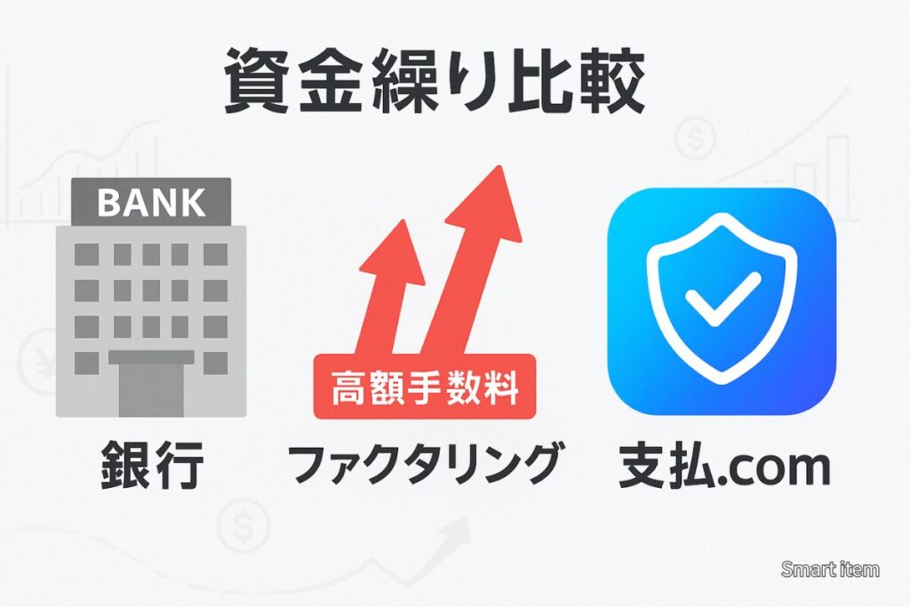銀行融資・ファクタリング・支払.comの資金繰り比較イメージ