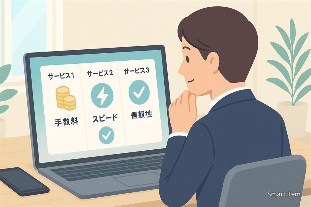 3社のオンラインファクタリングを比較して最適な選択をするイメージ